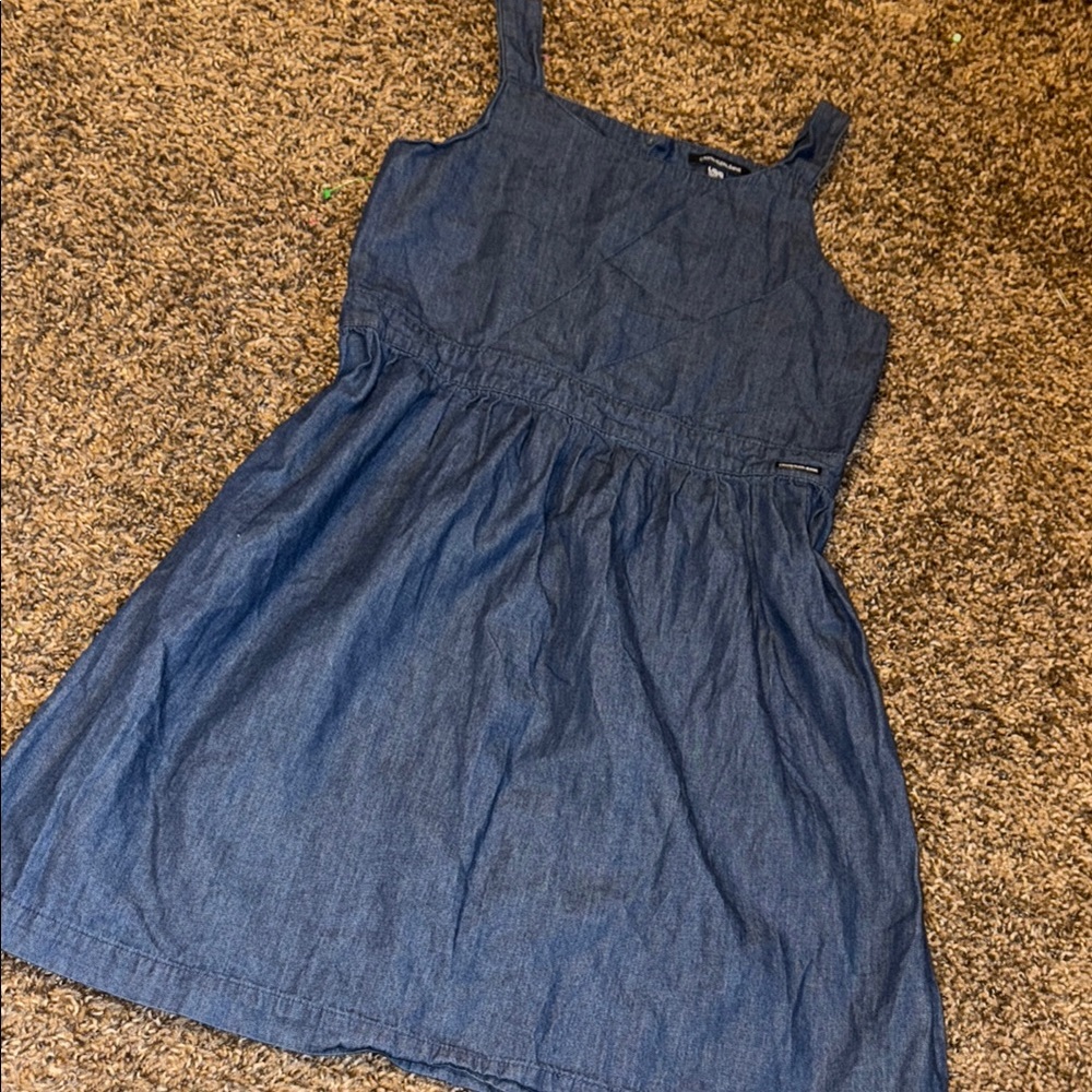 Blue Ruched Sleeveless Sundress with Square Neck